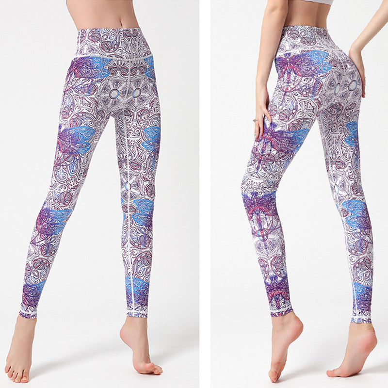 Flowers Leaves Birds Print Pants Sports Fitness Yoga Leggings Women's Yoga Pants