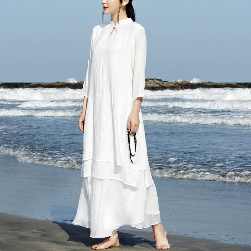 2Pcs White Tai Chi Meditation Yoga Zen Cotton Linen Clothing Top Pants Women's Set