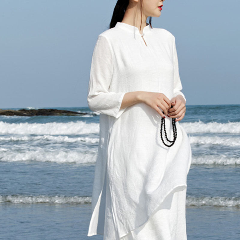 2Pcs White Tai Chi Meditation Yoga Zen Cotton Linen Clothing Top Pants Women's Set