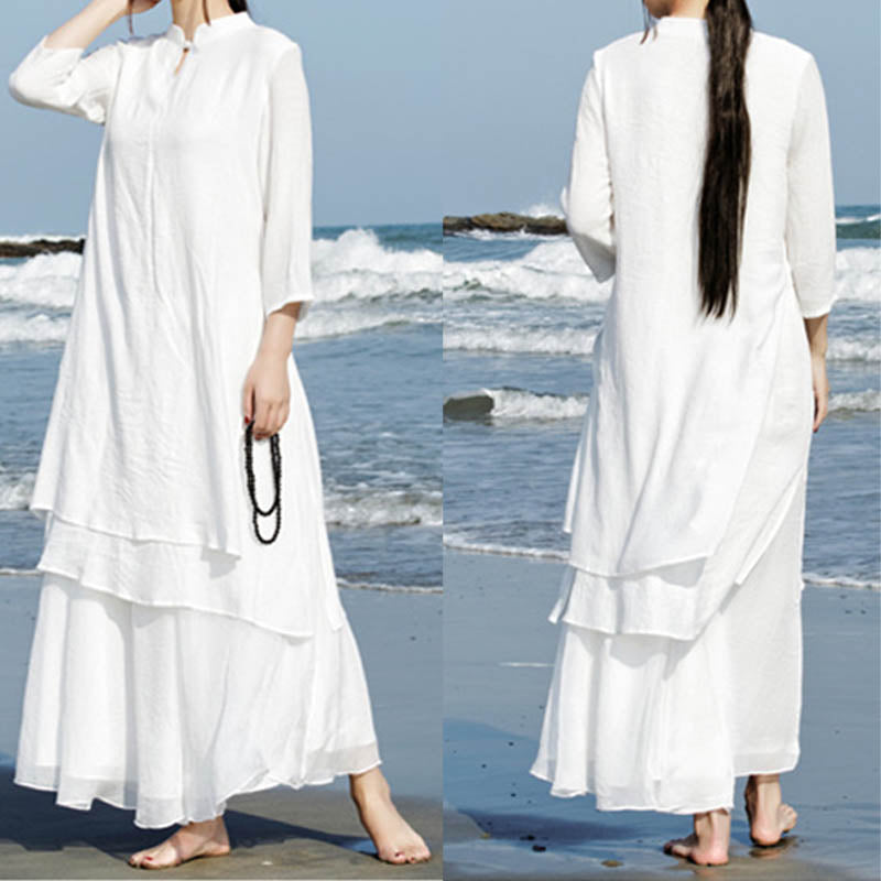 2Pcs White Tai Chi Meditation Yoga Zen Cotton Linen Clothing Top Pants Women's Set