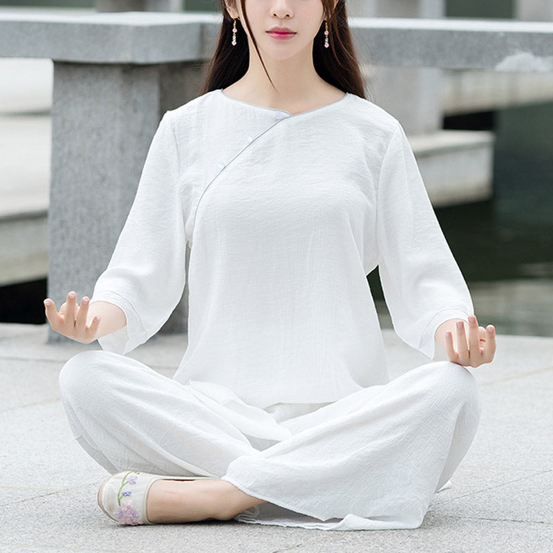 Handcrafted Cotton Linen Minimalist Meditation Top and Pants Set