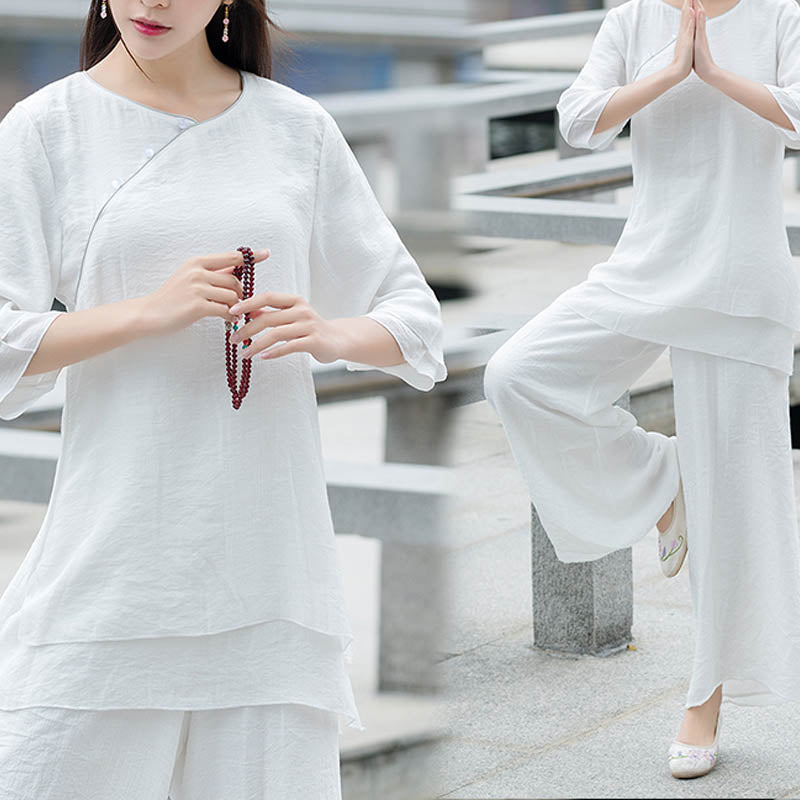 Handcrafted Cotton Linen Minimalist Meditation Top and Pants Set