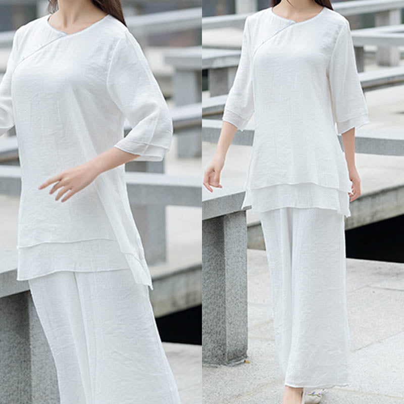 Handcrafted Cotton Linen Minimalist Meditation Top and Pants Set