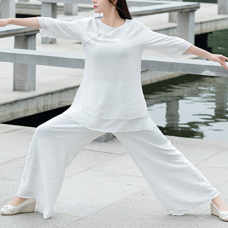 Handcrafted Cotton Linen Minimalist Meditation Top and Pants Set