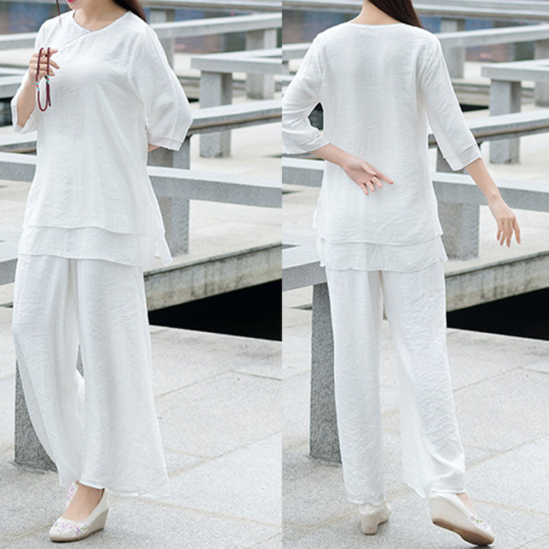 Handcrafted Cotton Linen Minimalist Meditation Top and Pants Set