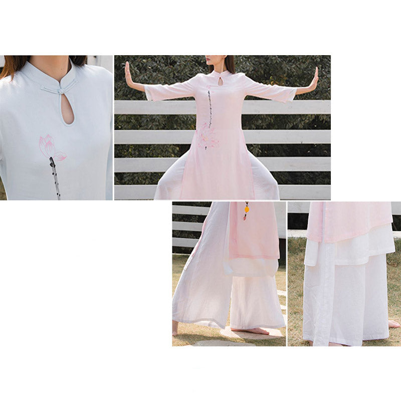 Tactile Cotton Linen Lotus Pattern Meditation Top and Pants Set