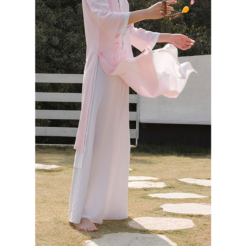 Tactile Cotton Linen Lotus Pattern Meditation Top and Pants Set