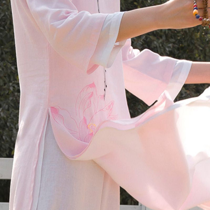 Tactile Cotton Linen Lotus Pattern Meditation Top and Pants Set