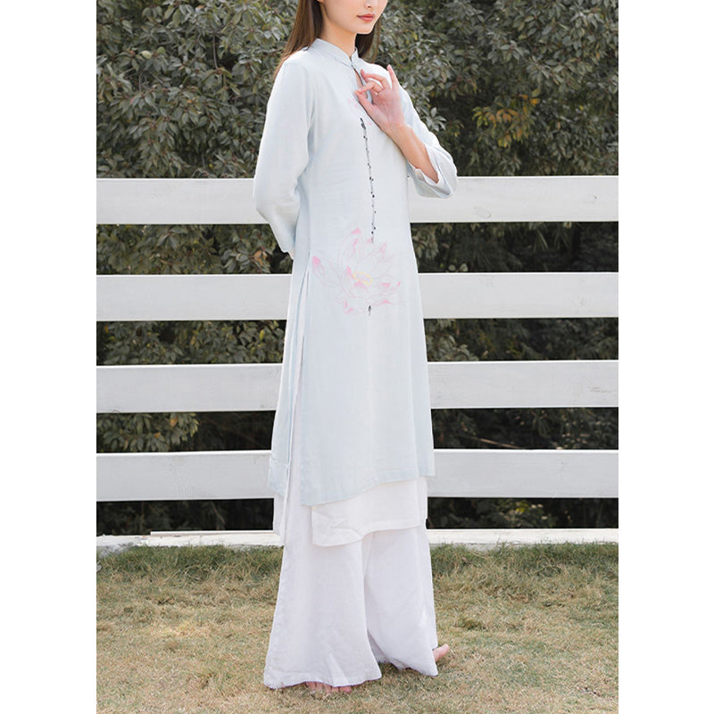Tactile Cotton Linen Lotus Pattern Meditation Top and Pants Set