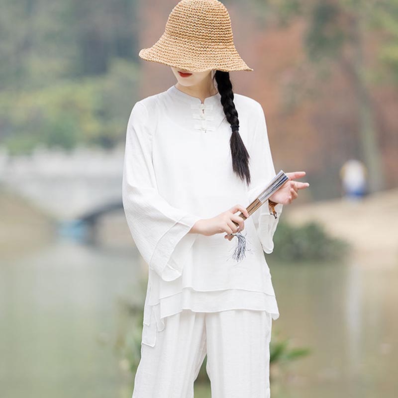 Handcrafted Cotton Linen Relaxed Zen Meditation Two-Piece Set