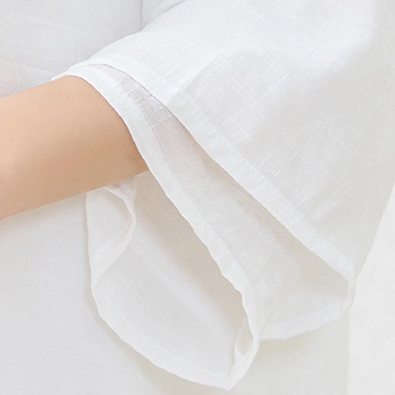 2Pcs Simple Chinese Frog Button Design Top Pants Meditation Yoga Zen Tai Chi Cotton Clothing Women's Set