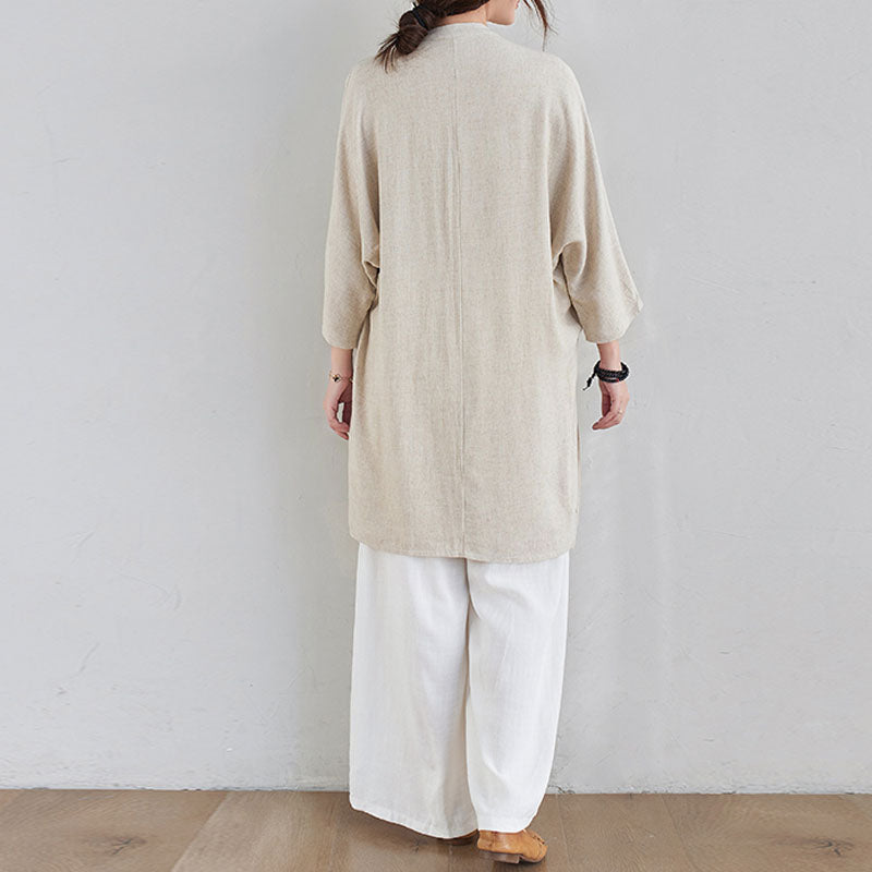 2Pcs Plain Design Zen Tai Chi Meditation Clothing Cotton Linen Top Pants Women's Set