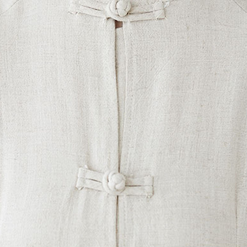 2Pcs Chinese Frog Button Design Zen Tai Chi Meditation Clothing Cotton Linen Top Pants Women's Set