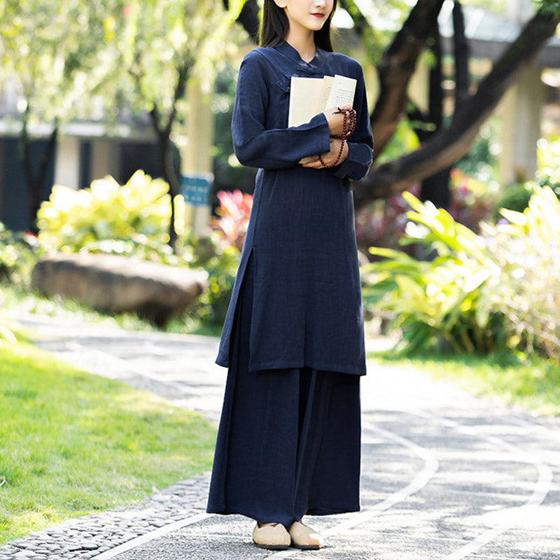 Cotton Linen Long-Sleeve Meditation & Yoga Two-Piece Set