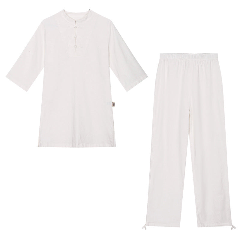 Cotton Linen Long-Sleeve Meditation & Yoga Two-Piece Set