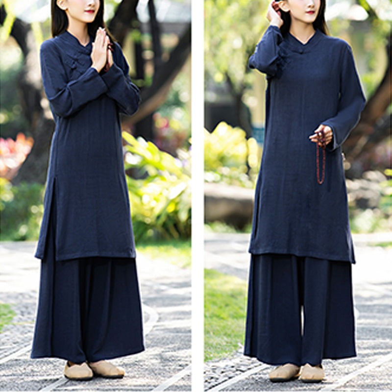Cotton Linen Long-Sleeve Meditation & Yoga Two-Piece Set