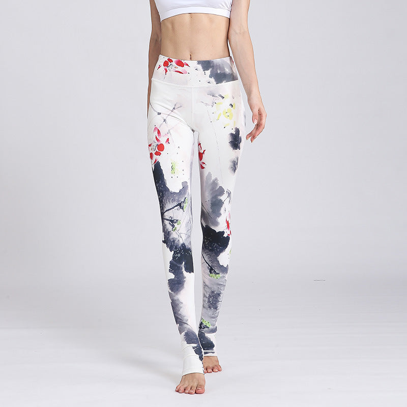 Lotus Flower Print Design Pants Sports Fitness Yoga Leggings Women's Yoga Pants