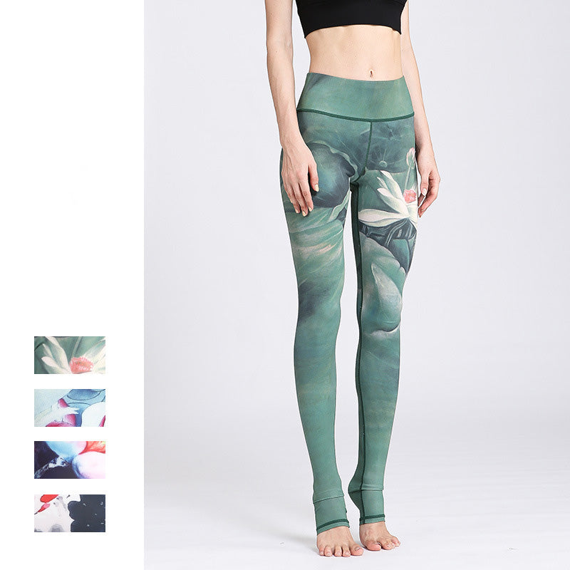 Lotus Flower Print Design Pants Sports Fitness Yoga Leggings Women's Yoga Pants