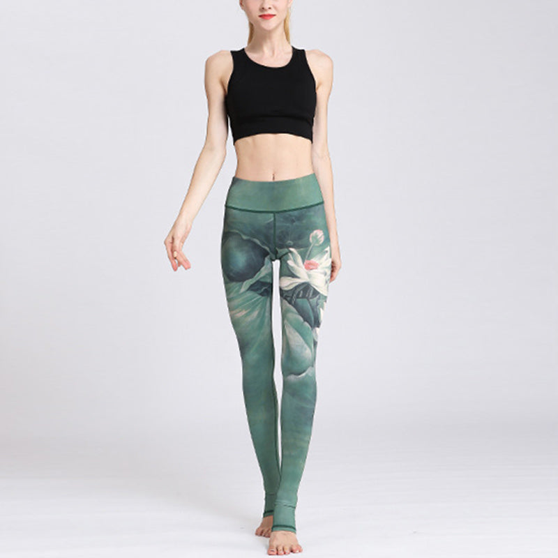 Lotus Flower Print Design Pants Sports Fitness Yoga Leggings Women's Yoga Pants