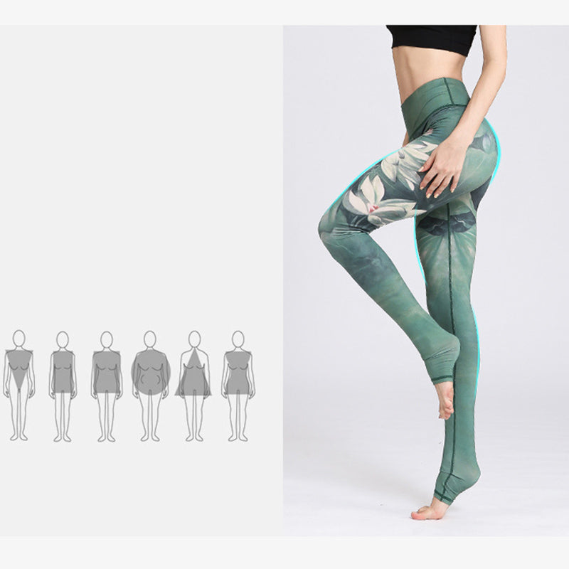 Lotus Flower Print Design Pants Sports Fitness Yoga Leggings Women's Yoga Pants