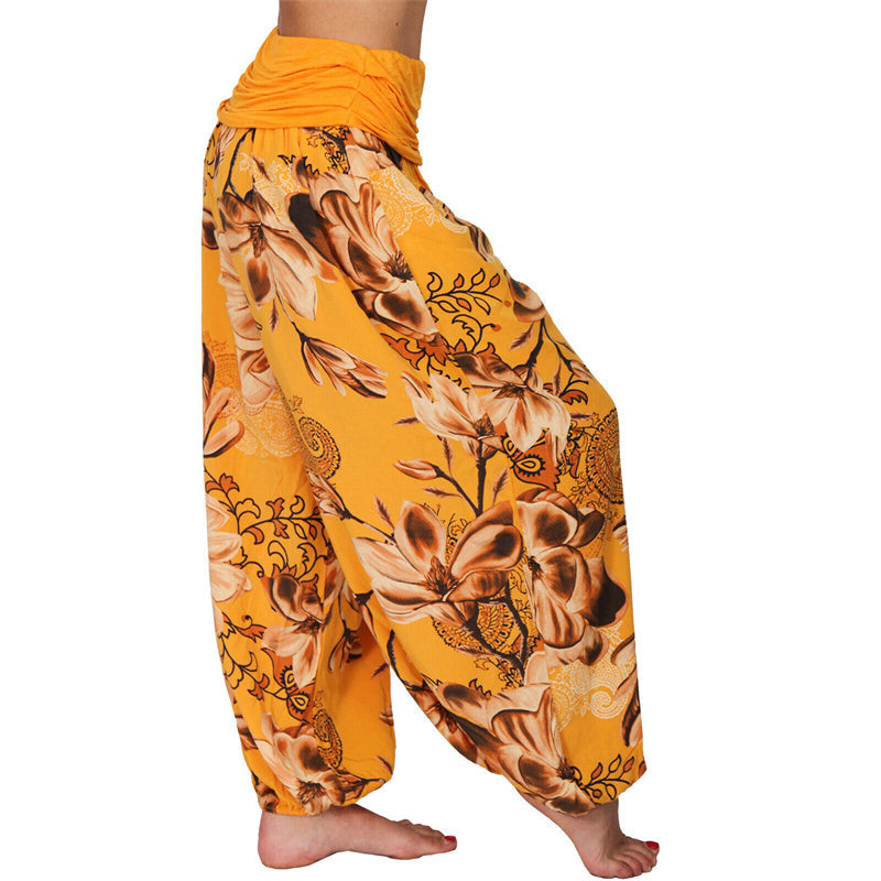 Flower Leaves Pattern Loose Harem Trousers Women's Yoga Pants