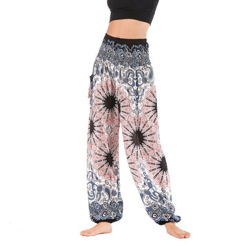 Lightweight Rayon Mandala Print High-Waist Meditation Harem Pants