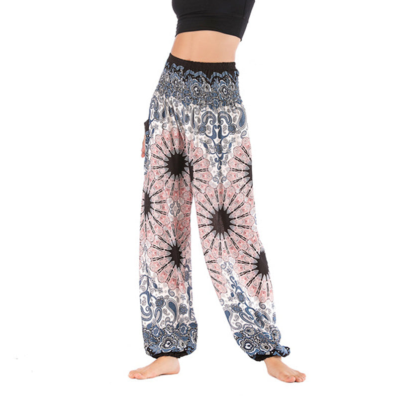 Lightweight Rayon Mandala Print High-Waist Meditation Harem Pants