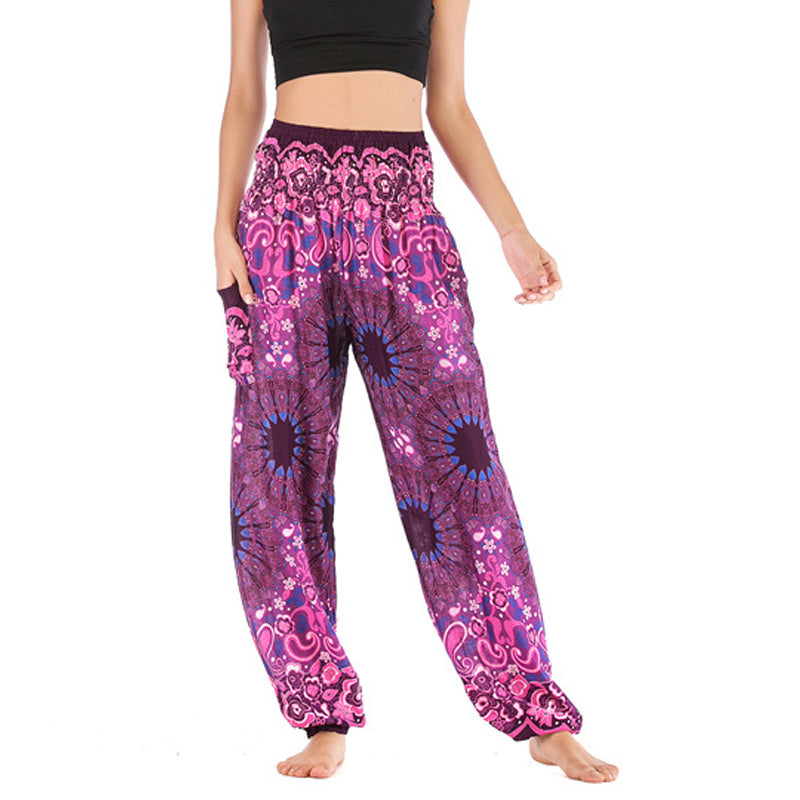 Lightweight Rayon Mandala Print High-Waist Meditation Harem Pants