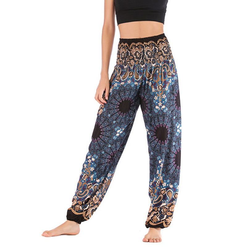 Lightweight Rayon Mandala Print High-Waist Meditation Harem Pants