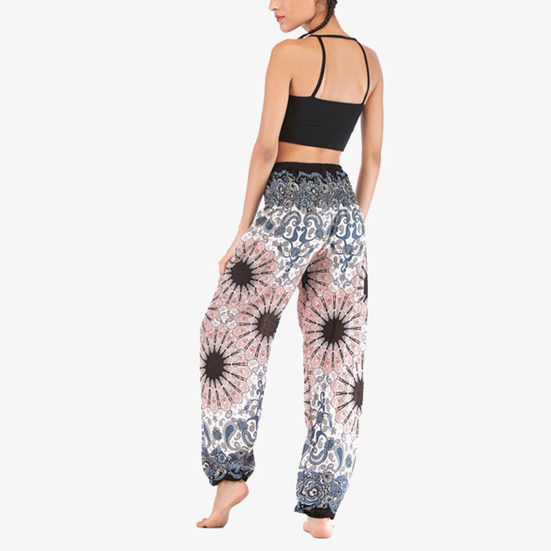 Lightweight Rayon Mandala Print High-Waist Meditation Harem Pants
