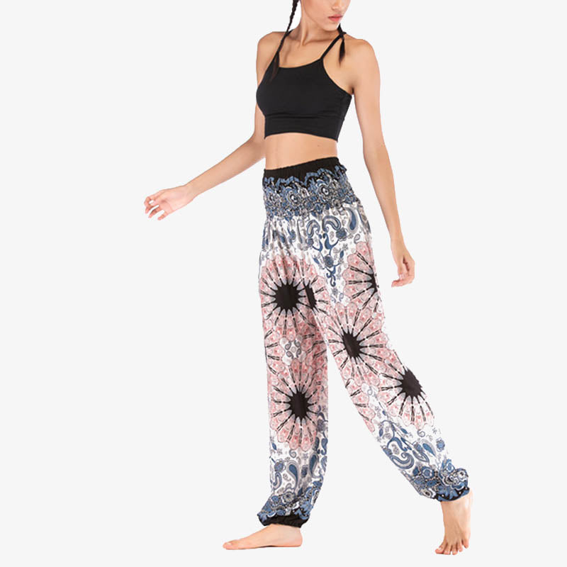 Lightweight Rayon Mandala Print High-Waist Meditation Harem Pants