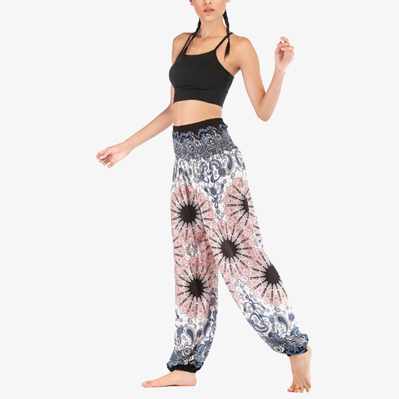 Lightweight Rayon Mandala Print High-Waist Meditation Harem Pants
