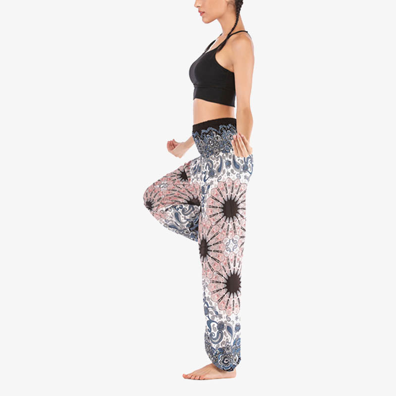 Lightweight Rayon Mandala Print High-Waist Meditation Harem Pants