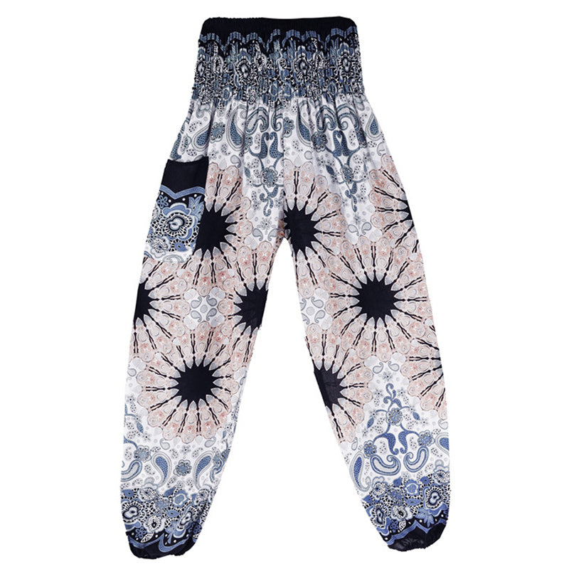 Lightweight Rayon Mandala Print High-Waist Meditation Harem Pants