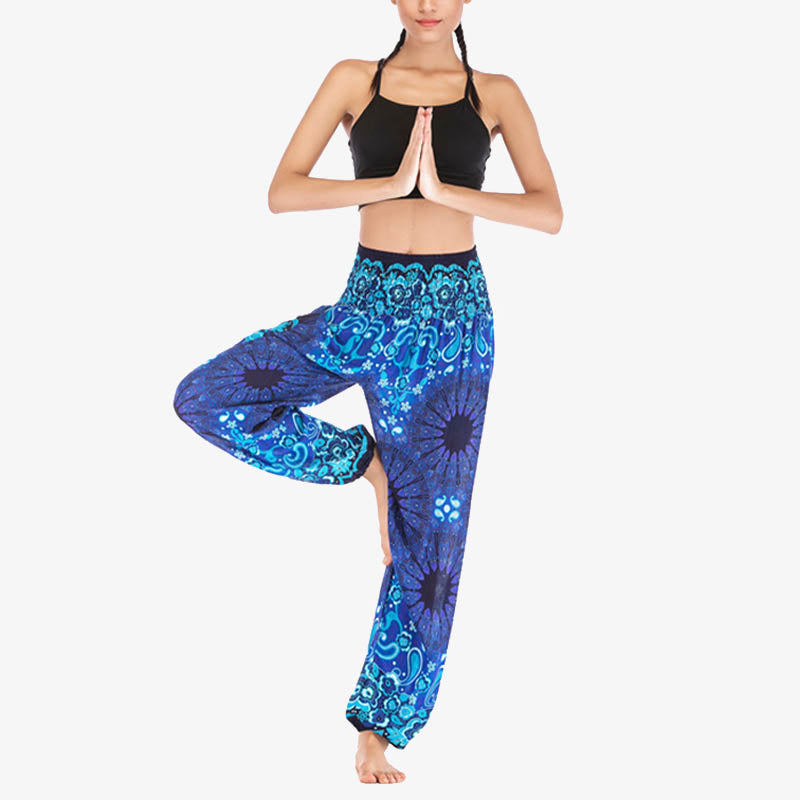Lightweight Rayon Mandala Print High-Waist Meditation Harem Pants