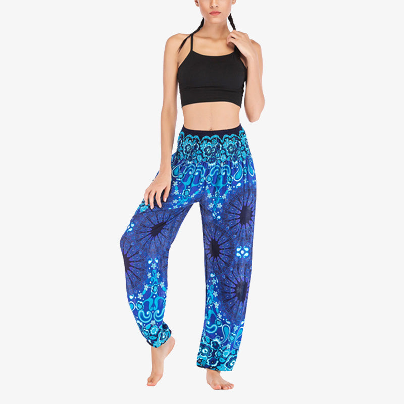 Lightweight Rayon Mandala Print High-Waist Meditation Harem Pants