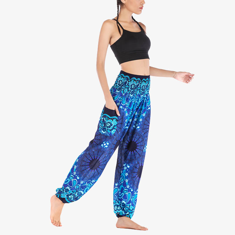 Lightweight Rayon Mandala Print High-Waist Meditation Harem Pants