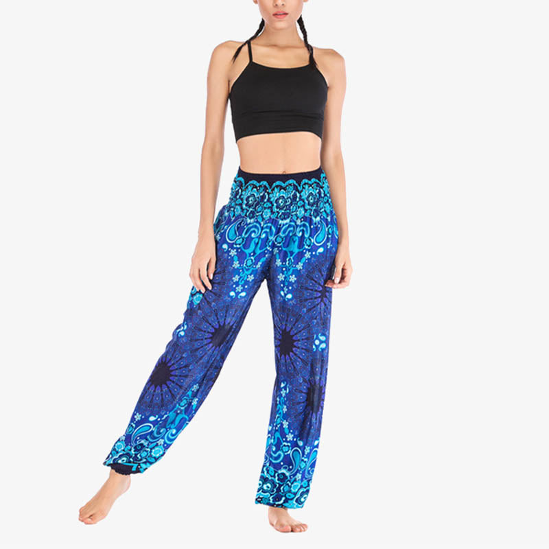 Lightweight Rayon Mandala Print High-Waist Meditation Harem Pants