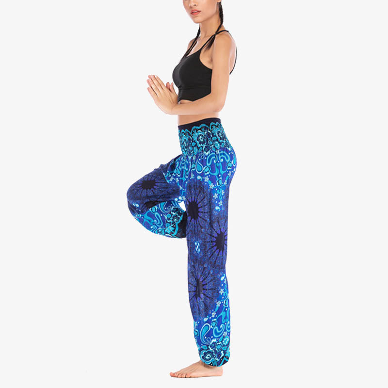 Lightweight Rayon Mandala Print High-Waist Meditation Harem Pants