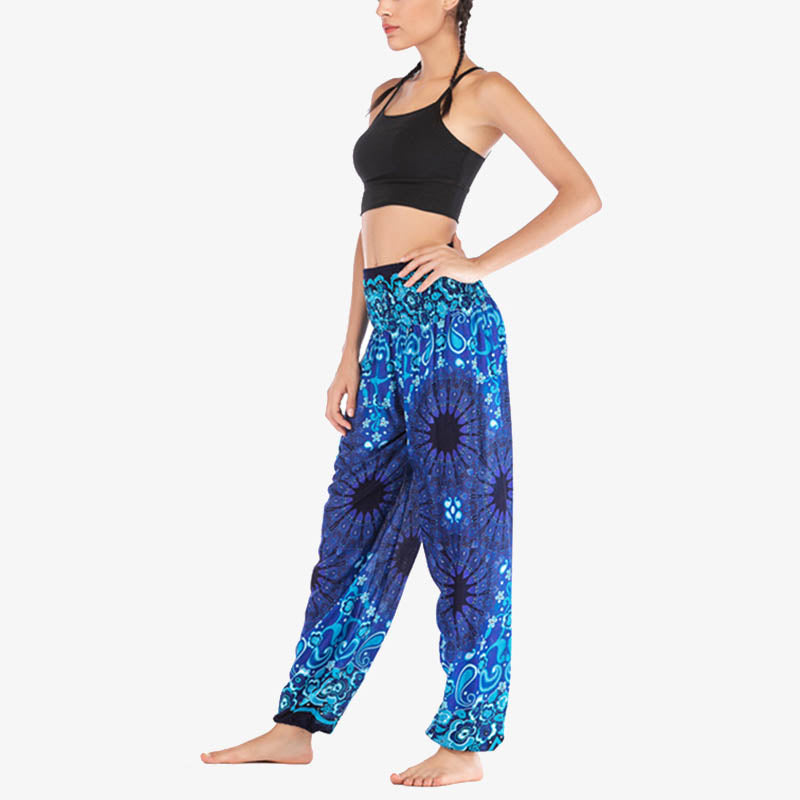 Lightweight Rayon Mandala Print High-Waist Meditation Harem Pants