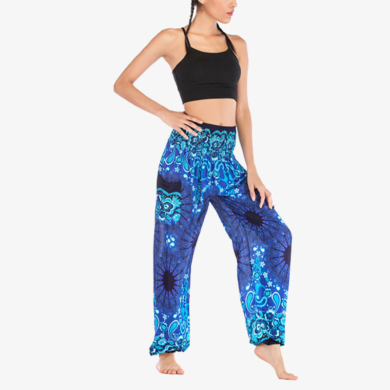 Lightweight Rayon Mandala Print High-Waist Meditation Harem Pants