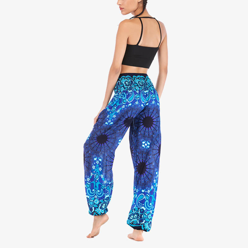 Lightweight Rayon Mandala Print High-Waist Meditation Harem Pants