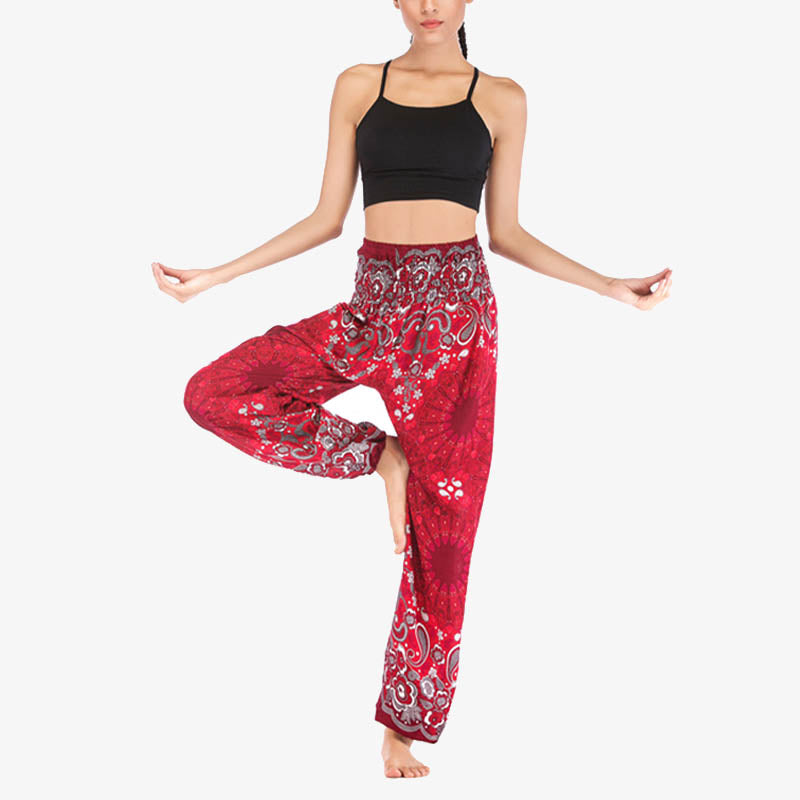 Lightweight Rayon Mandala Print High-Waist Meditation Harem Pants