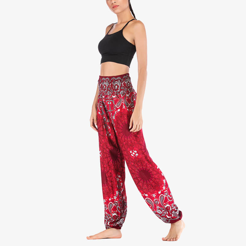 Lightweight Rayon Mandala Print High-Waist Meditation Harem Pants