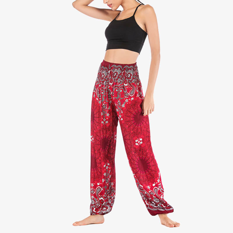 Lightweight Rayon Mandala Print High-Waist Meditation Harem Pants