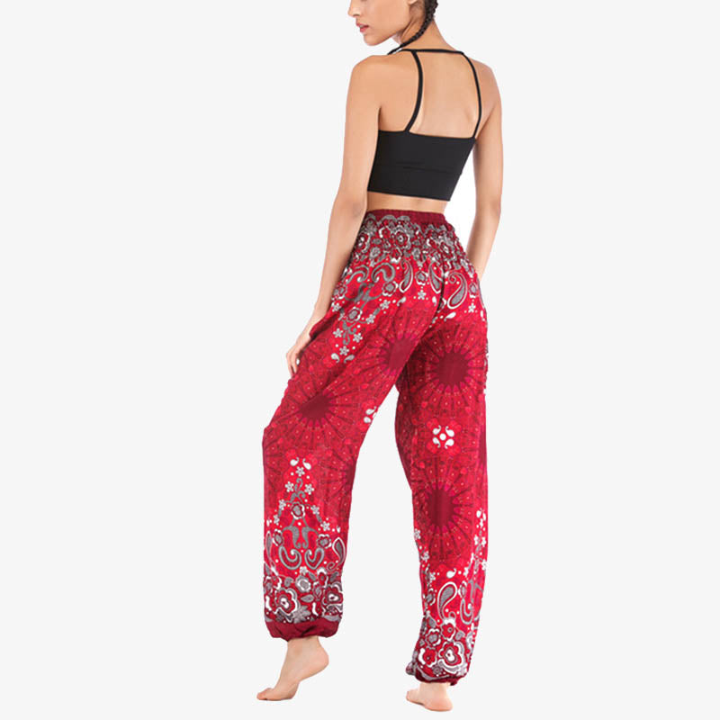 Lightweight Rayon Mandala Print High-Waist Meditation Harem Pants