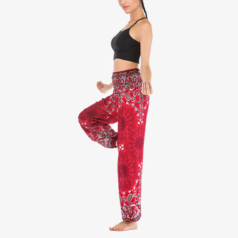 Lightweight Rayon Mandala Print High-Waist Meditation Harem Pants