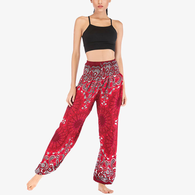 Lightweight Rayon Mandala Print High-Waist Meditation Harem Pants