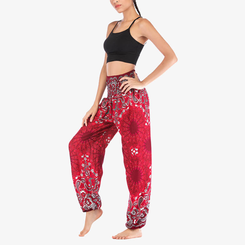 Lightweight Rayon Mandala Print High-Waist Meditation Harem Pants