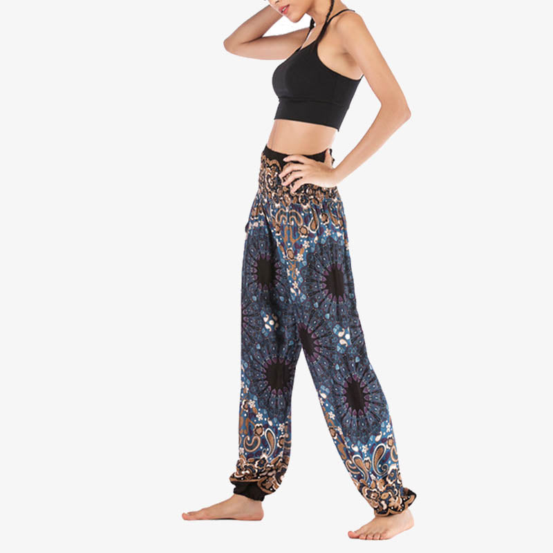 Lightweight Rayon Mandala Print High-Waist Meditation Harem Pants